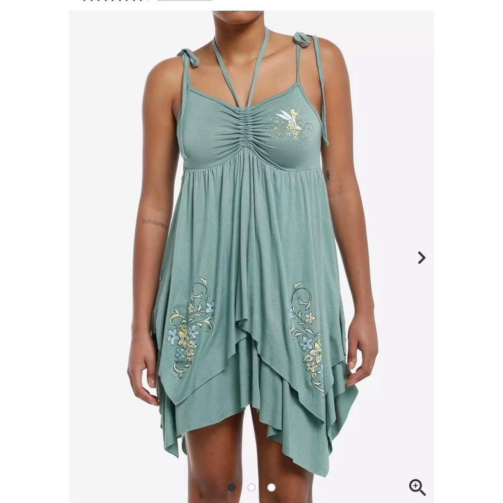 NWT- Disney Tinker Bell Grunge Fairy Tie-Shoulder Dress